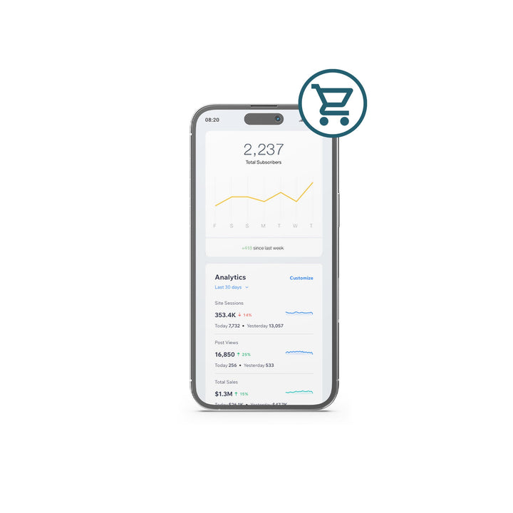 Connect Blanka with your Wix store for free in 1 click. Sync up your Wix orders and products all in 1 place. iPhone mockup.