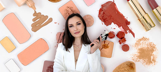 Beauty business woman in front of private label beauty products hero image