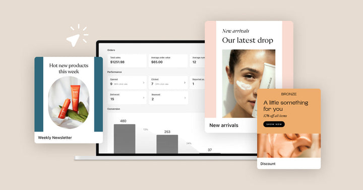 A few illustrations of emails and their performance in analytics platforms in the beauty and skincare space