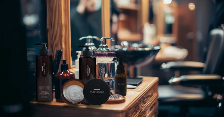 Hair care products in a barbershop