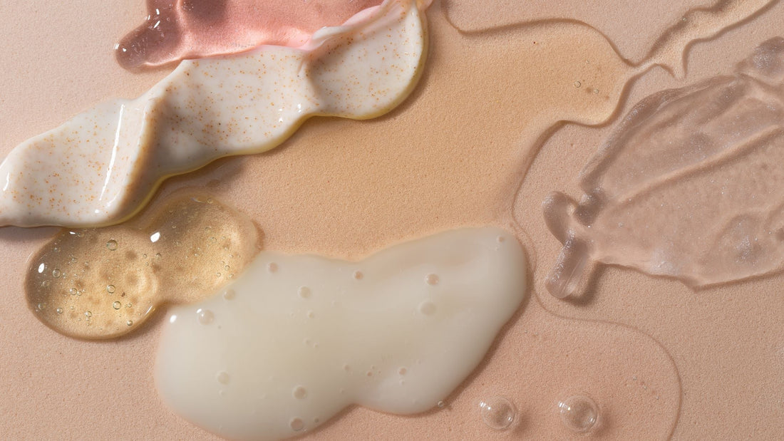  Close-up of various beauty product textures, including creams, gels, and oils, highlighting the potential for creating high-quality dupes to benefit small makeup and beauty brands