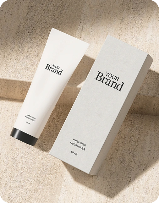 Skincare product packaging with 'Your Brand' text on a neutral background