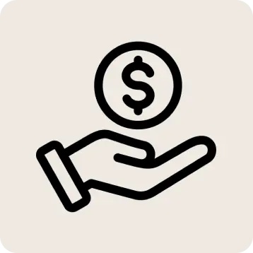 Hand holding a coin icon on a white background