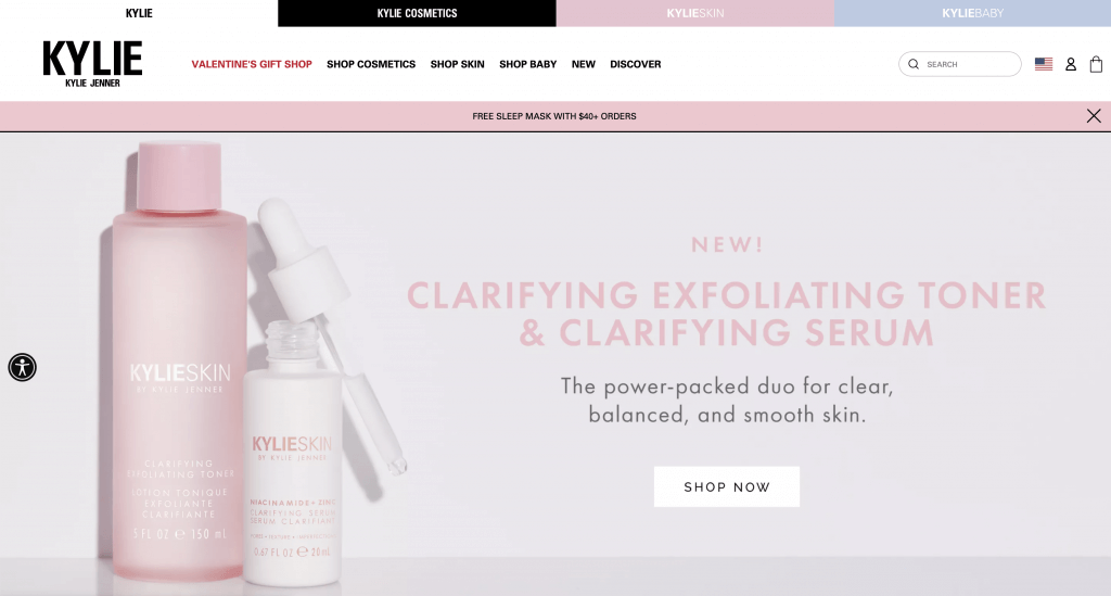 Kylie Cosmetics homepage