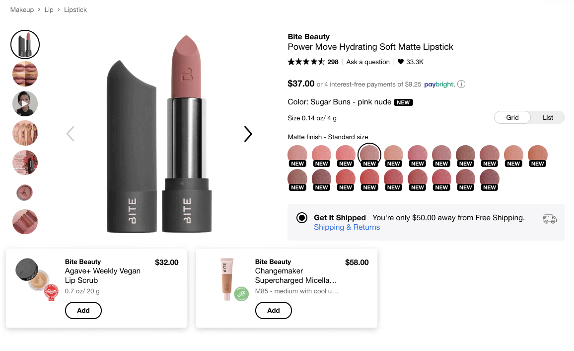 Example of cross selling ecommerce beauty products to increase sales