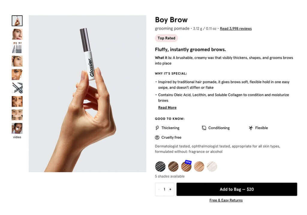 How to start a makeup line example of beauty product descriptions on Glossier website